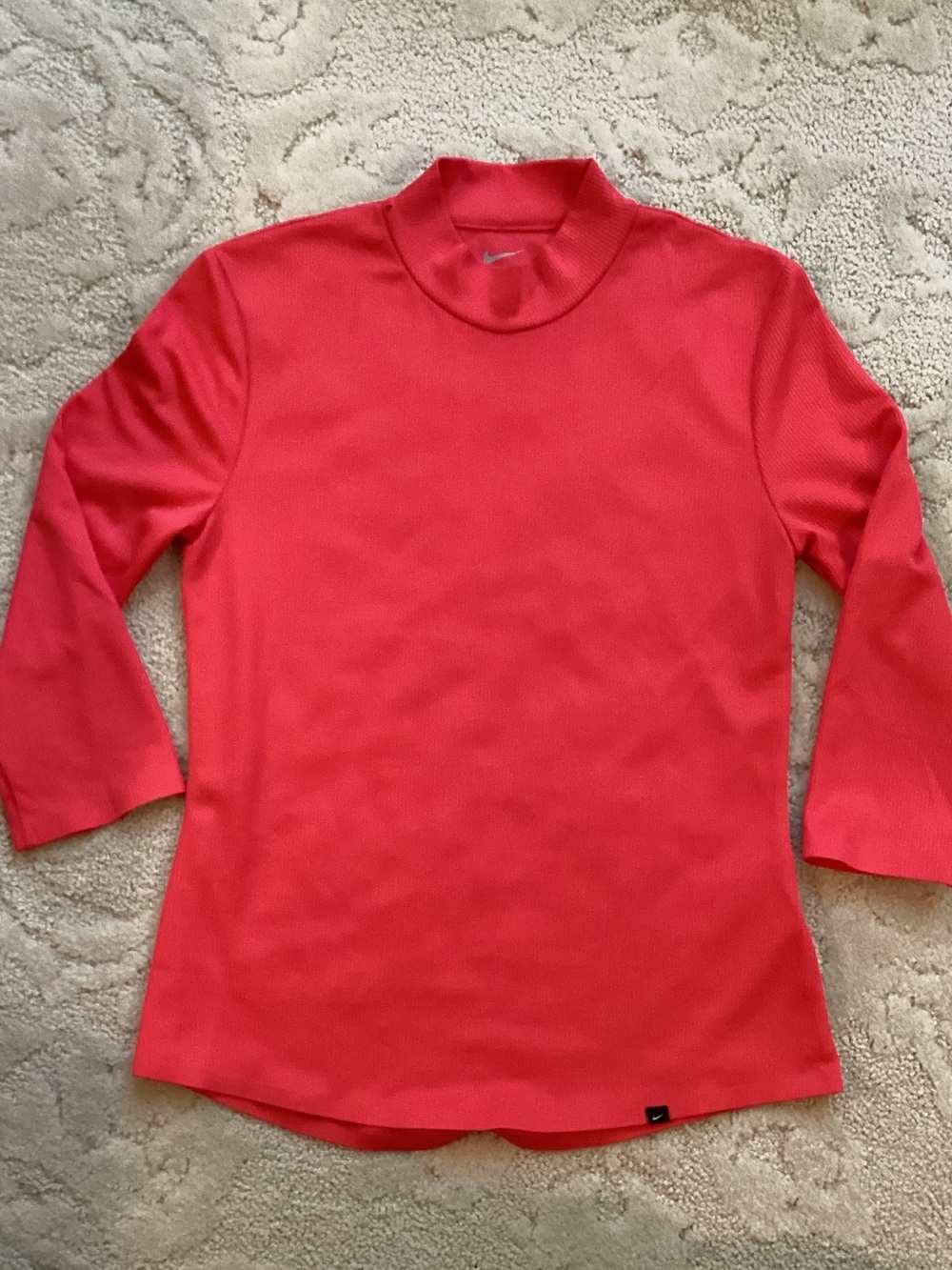 Nike Women's Cherry-Red Mock Neck Long Sleeve Top dry fit